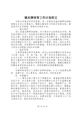 镇名牌培育工作计划范文