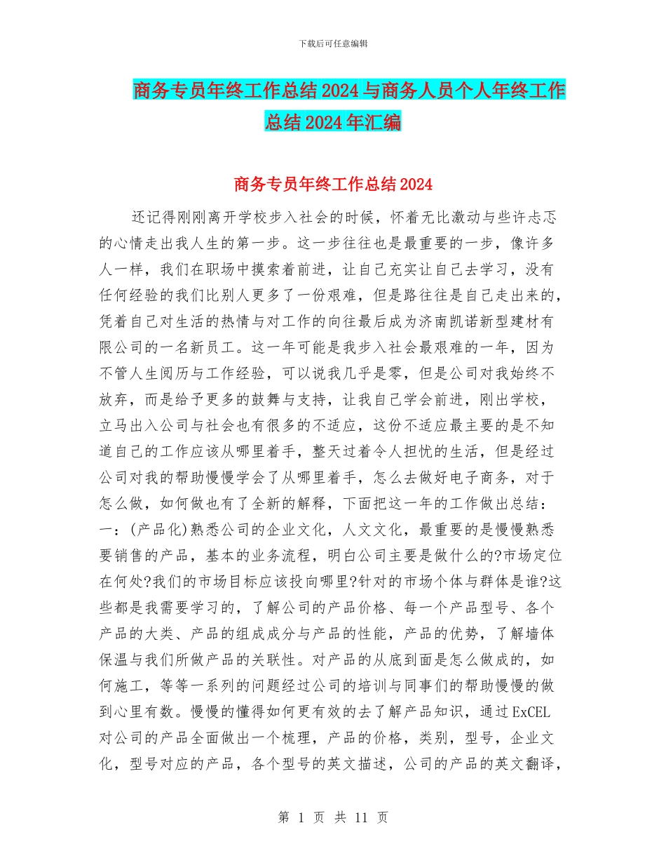 商务专员年终工作总结2024与商务人员个人年终工作总结2024年汇编_第1页