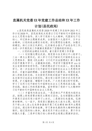 直属机关党委XX年党建工作总结和XX年工作计划(县民政局)