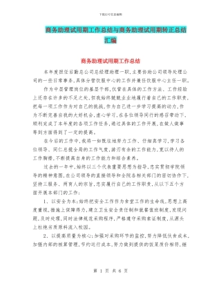商务助理试用期工作总结与商务助理试用期转正总结汇编