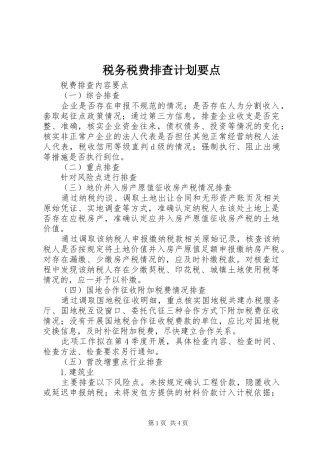 税务税费排查计划要点