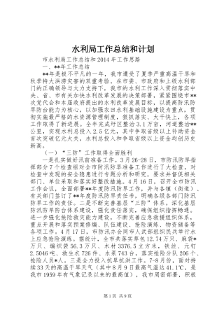 水利局工作总结和计划