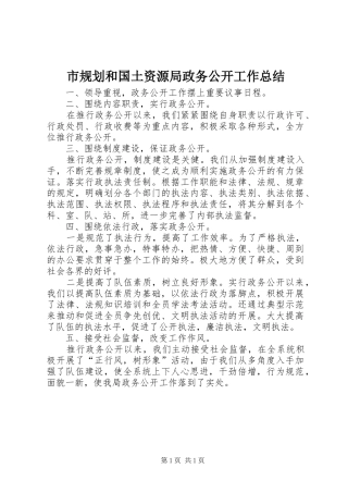 市规划和国土资源局政务公开工作总结