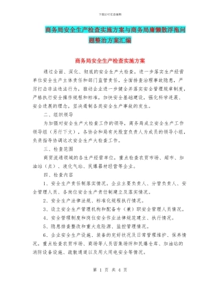 商务局安全生产检查实施方案与商务局庸懒散浮拖问题整治方案汇编