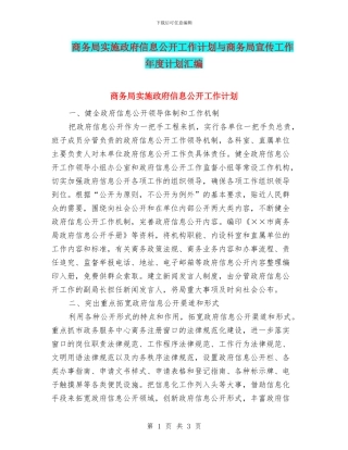 商务局实施政府信息公开工作计划与商务局宣传工作年度计划汇编