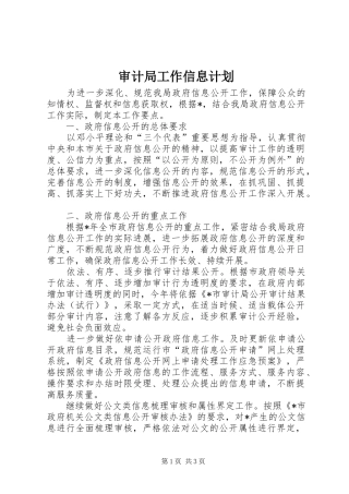 审计局工作信息计划