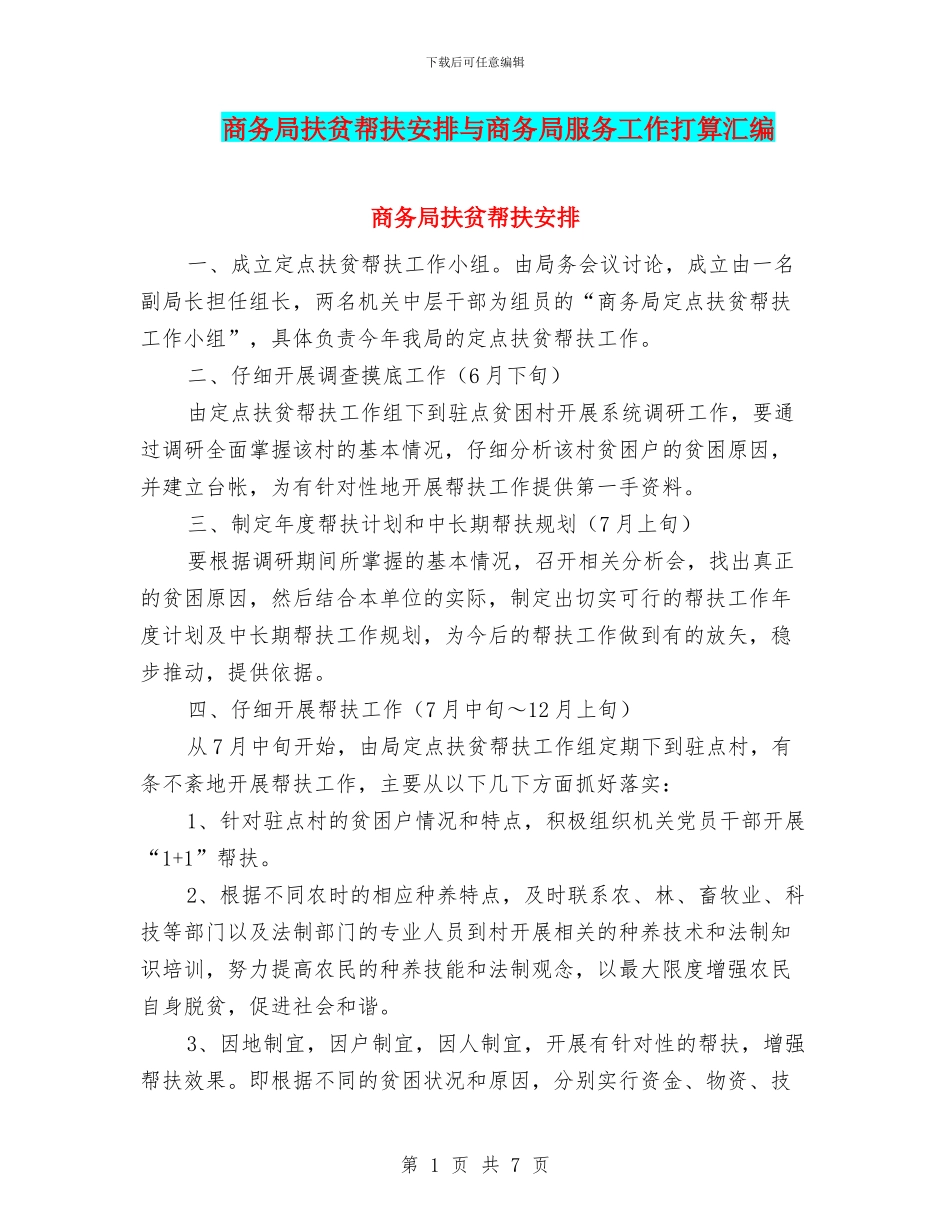 商务局扶贫帮扶安排与商务局服务工作打算汇编_第1页