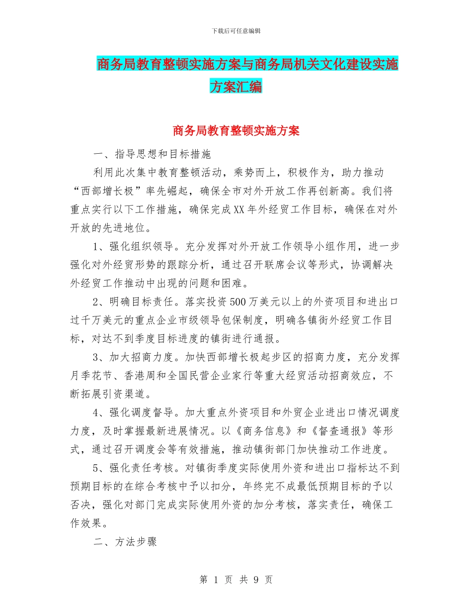 商务局教育整顿实施方案与商务局机关文化建设实施方案汇编_第1页