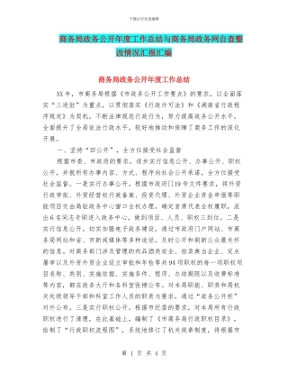 商务局政务公开年度工作总结与商务局政务网自查整改情况汇报汇编