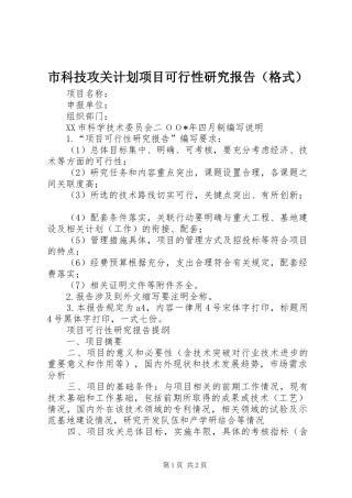 市科技攻关计划项目可行性研究报告（格式）