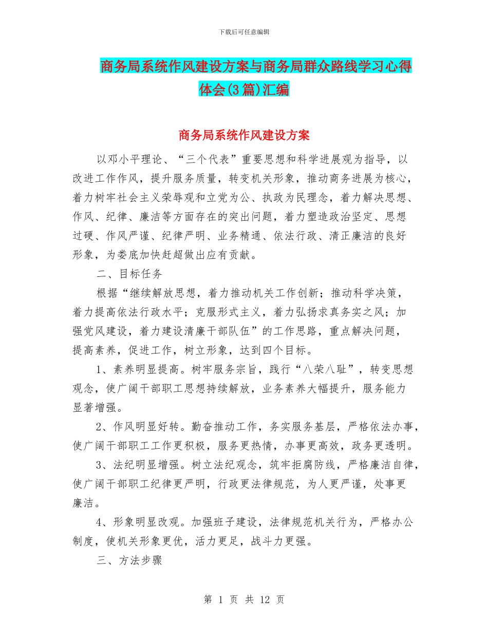 商务局系统作风建设方案与商务局群众路线学习心得体会汇编_第1页