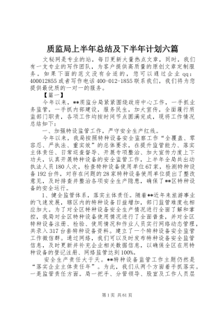 质监局上半年总结及下半年计划六篇