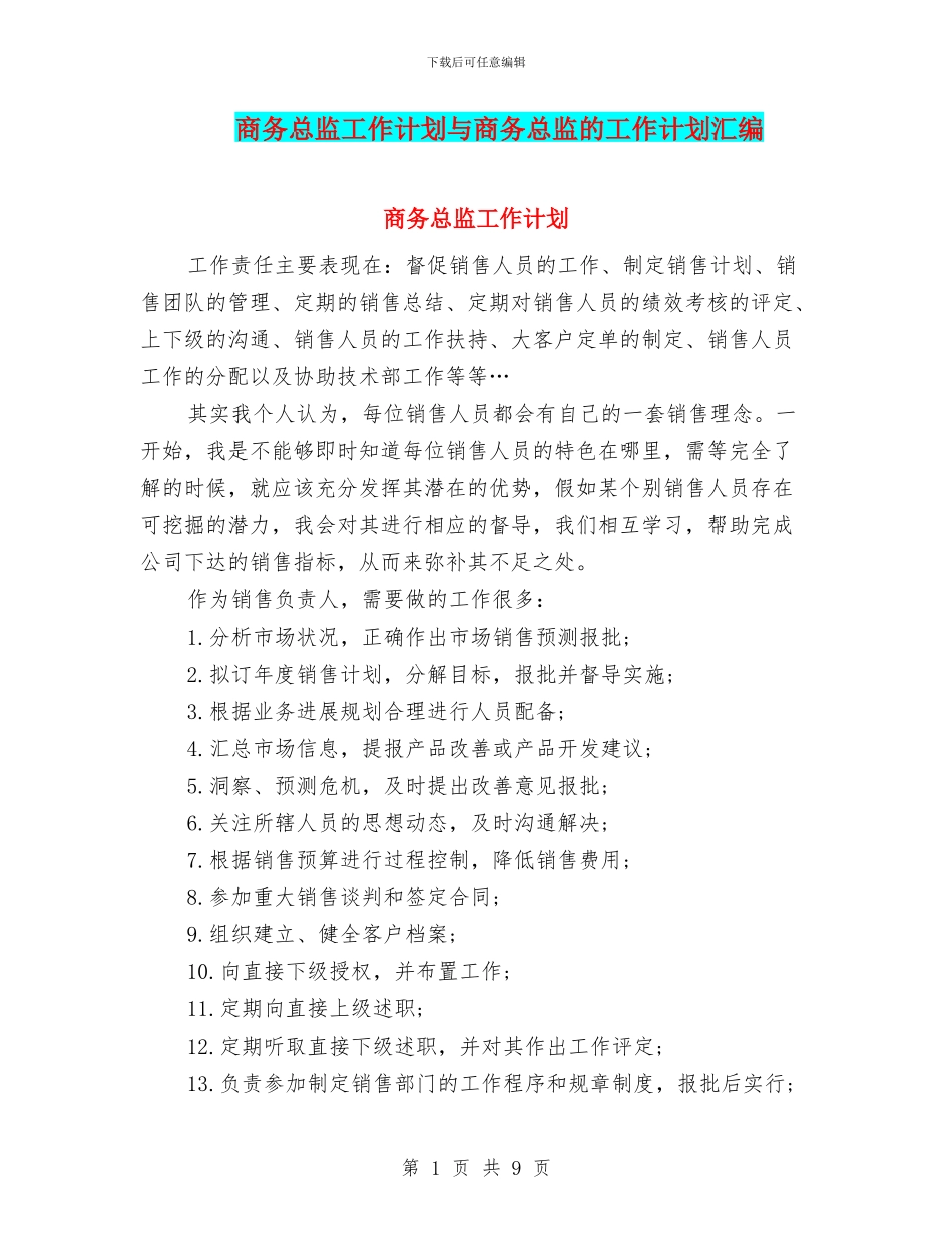 商务总监工作计划与商务总监的工作计划汇编_第1页