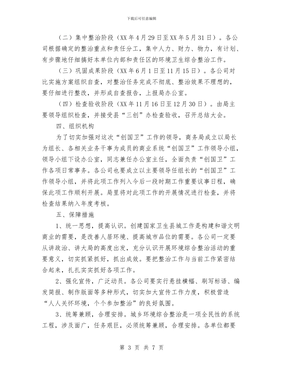 商务系统创建卫生县城工作方案与商务系统安全生产责任书汇编_第3页