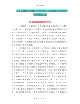 商务队廉能风险情况汇报与商品交易市场和社区商业调研报告汇编