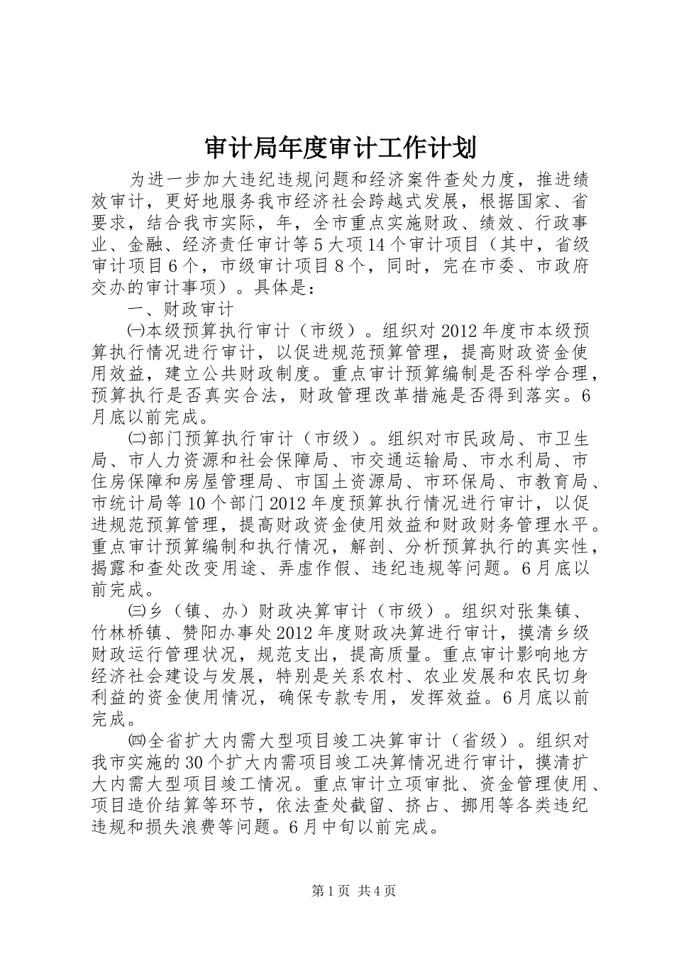 审计局年度审计工作计划_第1页