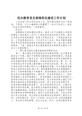 民办教育党支部规范化建设工作计划