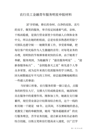 农行员工金融青年服务明星申报材料