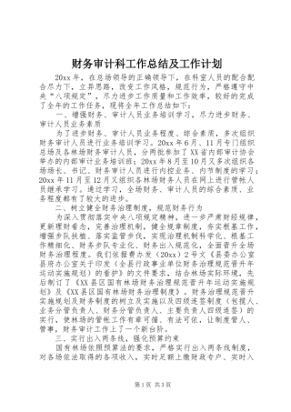 财务审计科工作总结及工作计划