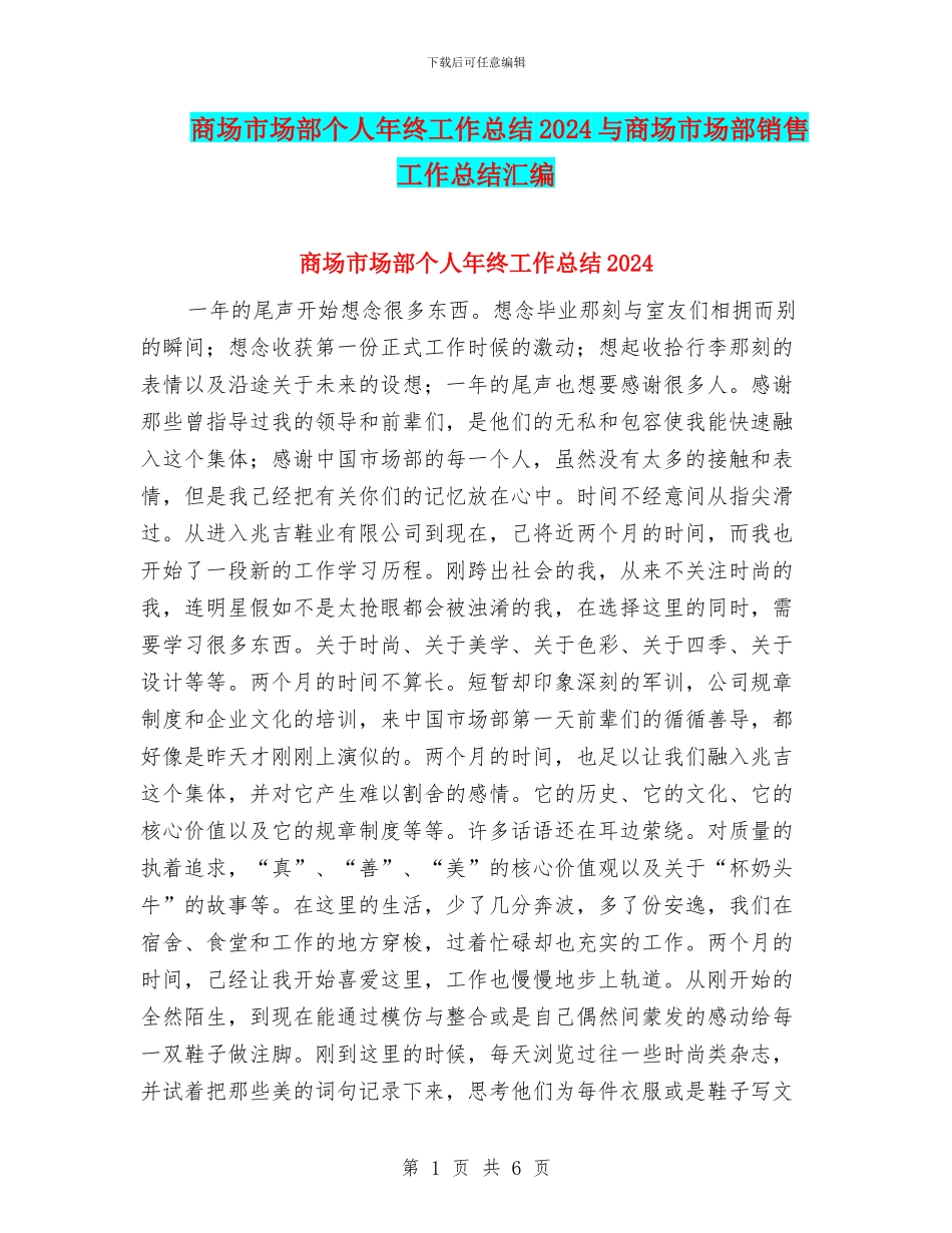商场市场部个人年终工作总结2024与商场市场部销售工作总结汇编_第1页