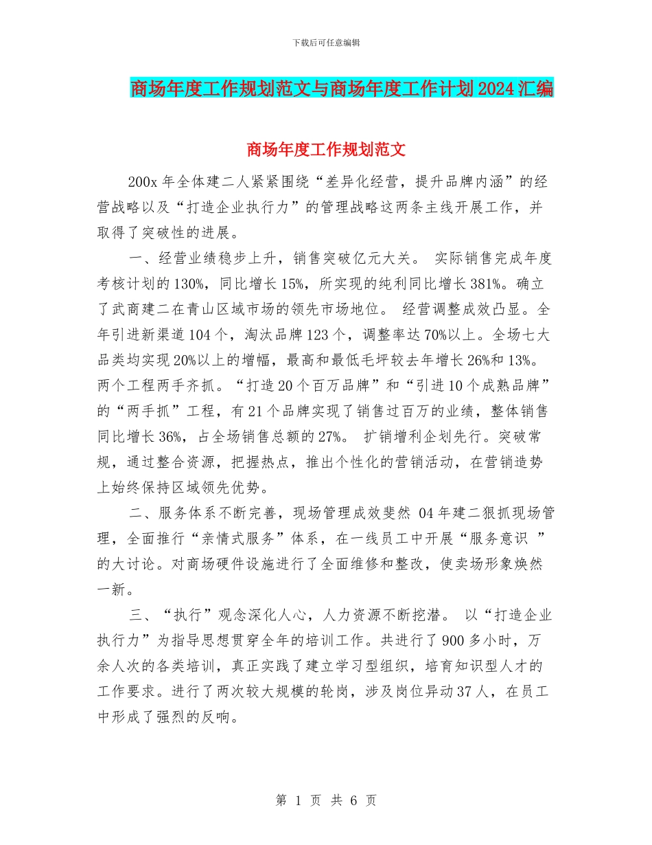 商场年度工作规划范文与商场年度工作计划2024汇编_第1页