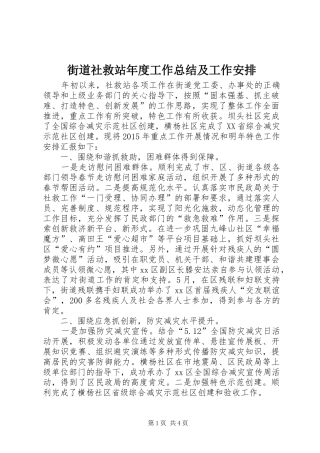 街道社救站年度工作总结及工作安排