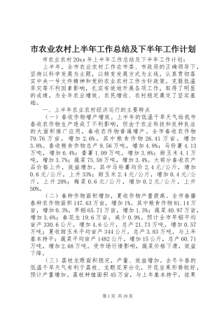 市农业农村上半年工作总结及下半年工作计划_1