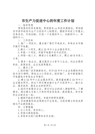 市生产力促进中心的年度工作计划