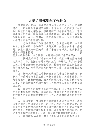 大学组织部学年工作计划
