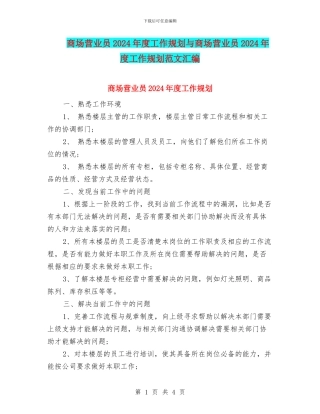 商场营业员2024年度工作规划与商场营业员2024年度工作规划范文汇编
