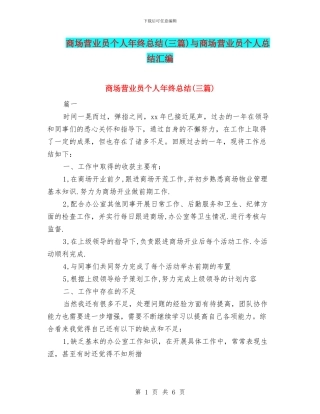 商场营业员个人年终总结与商场营业员个人总结汇编