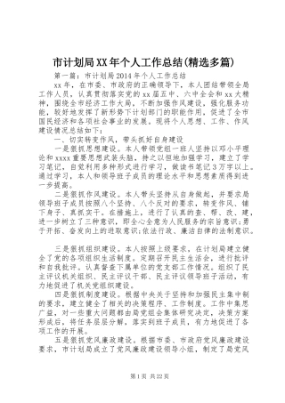 市计划局XX年个人工作总结(精选多篇)