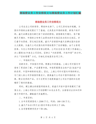 商场营业员工作安排范文与商场营业员工作计划汇编