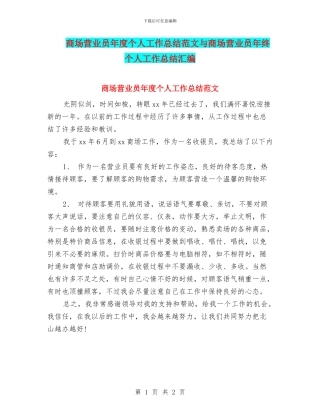 商场营业员年度个人工作总结范文与商场营业员年终个人工作总结汇编