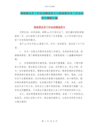 商场营业员工作总结精选范文与商场营业员工作总结范文模板汇编
