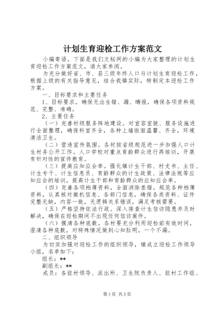 计划生育迎检工作方案范文