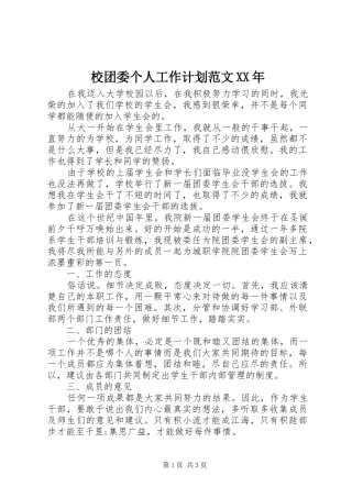 校团委个人工作计划范文XX年