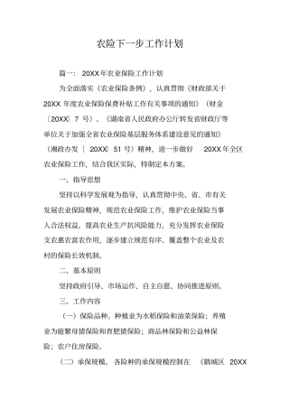 农险下一步工作计划