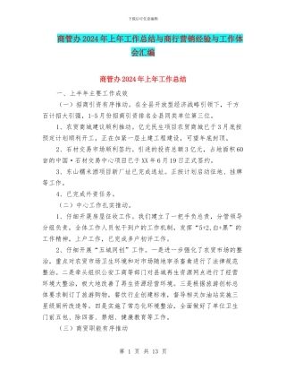 商管办2024年上年工作总结与商行营销经验与工作体会汇编