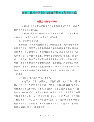 商管办目标考评报告与商管办综治工作报告汇编