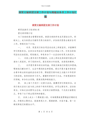 商贸文秘班团支部工作计划与商超业务员工作计划汇编