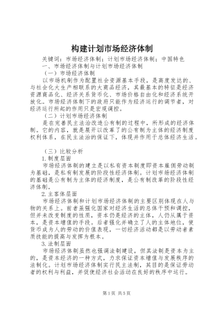 构建计划市场经济体制