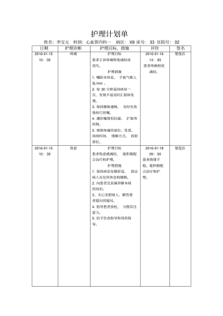 冠心病护理计划
