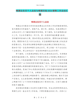 啤酒业务员个人总结与啤酒市场2024销售工作总结汇编