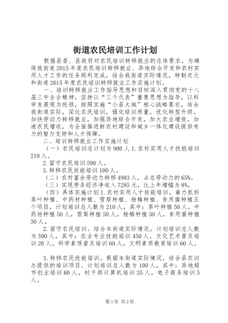 街道农民培训工作计划