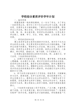 学校综合素质评价学年计划