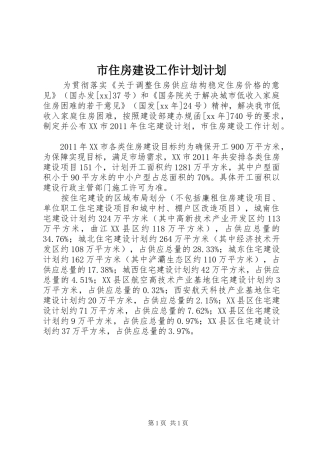 市住房建设工作计划计划