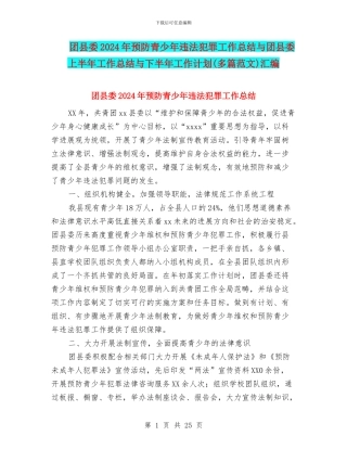 团县委2024年预防青少年违法犯罪工作总结与团县委上半年工作总结与下半年工作计划汇编