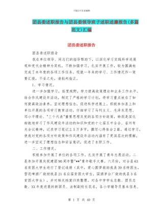 团县委述职报告与团县委领导班子述职述廉报告汇编