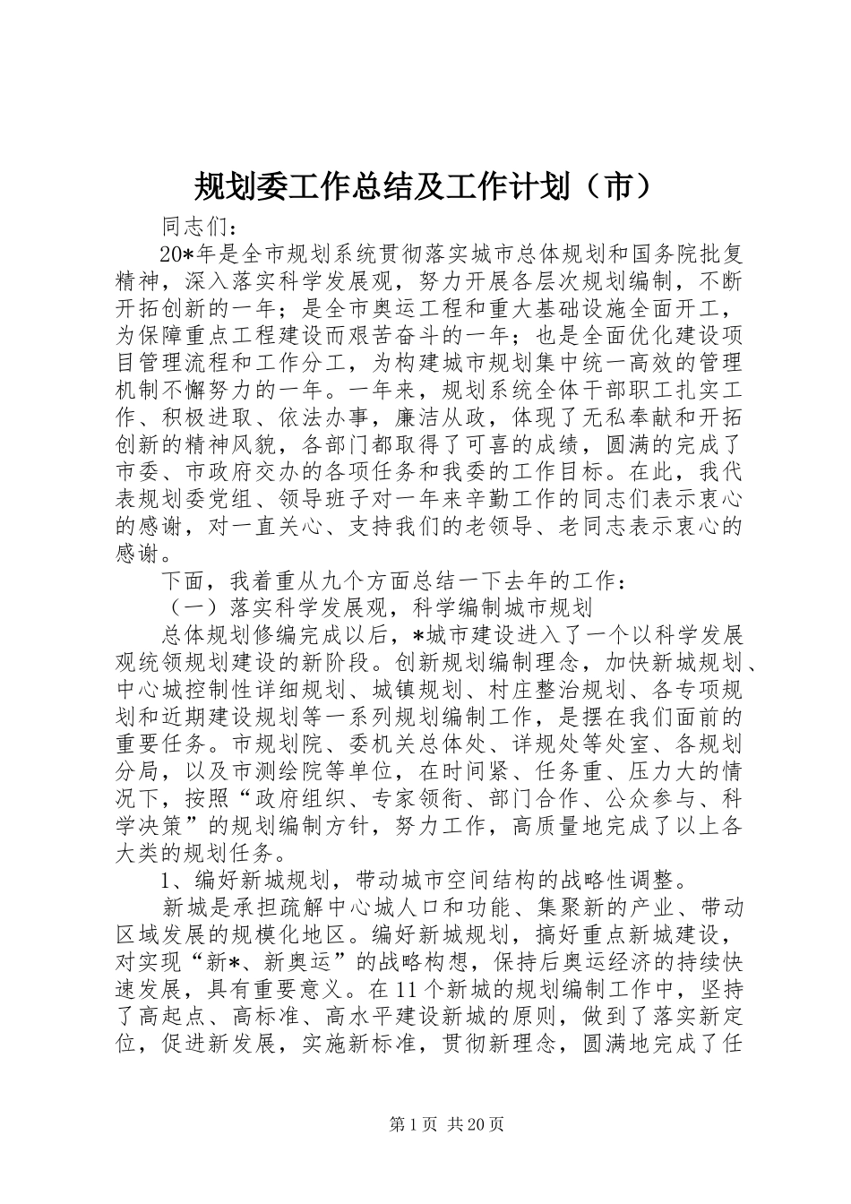 规划委工作总结及工作计划（市）_第1页